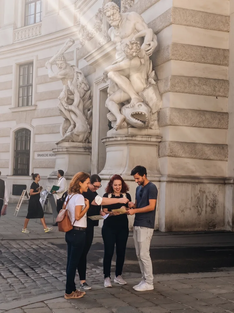 Participants navigating the streets of Vienna during the treasure hunt